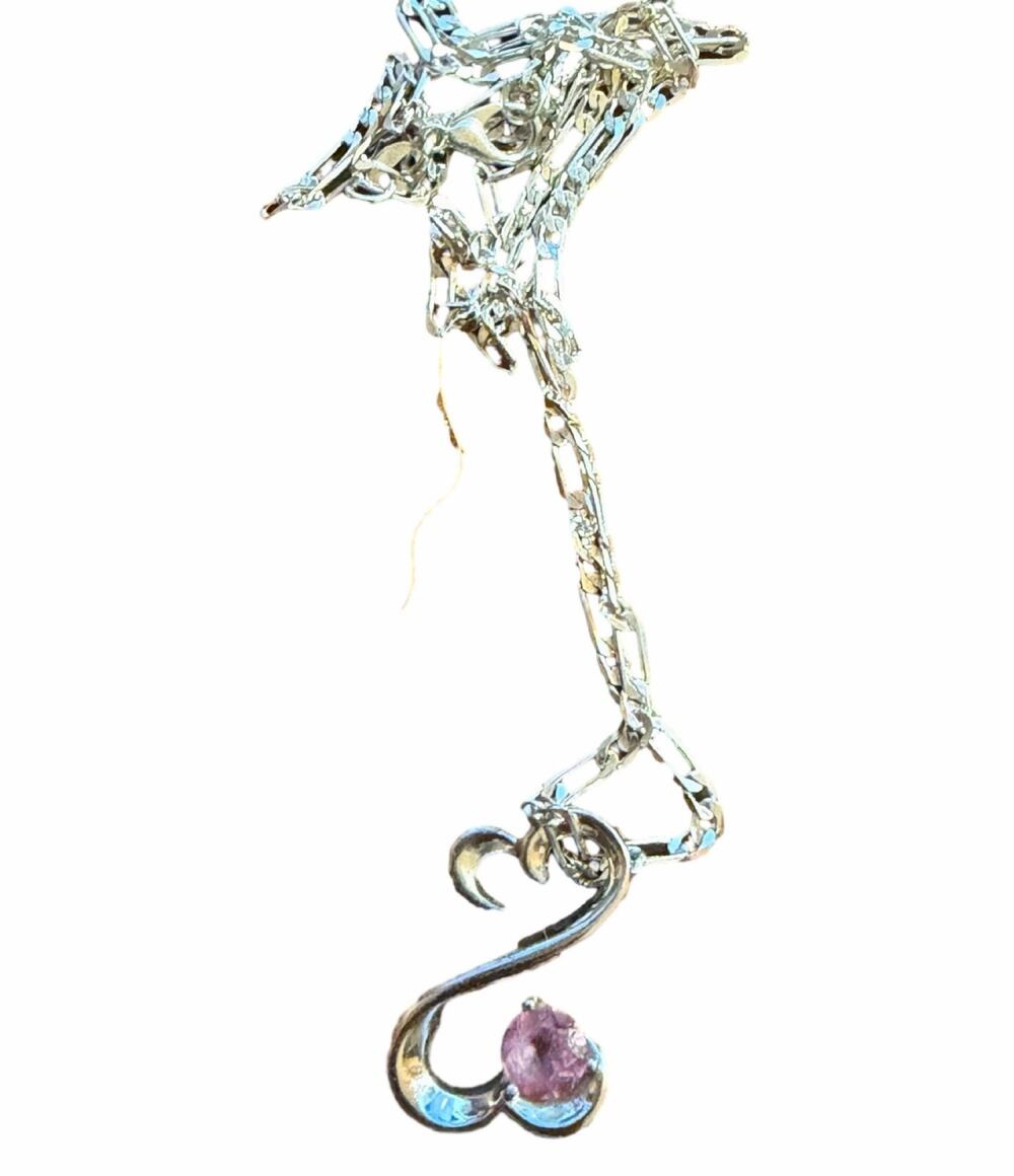 Jane Seymour Open Hearts 925 Sterling Silver Pink Gemstone Necklace